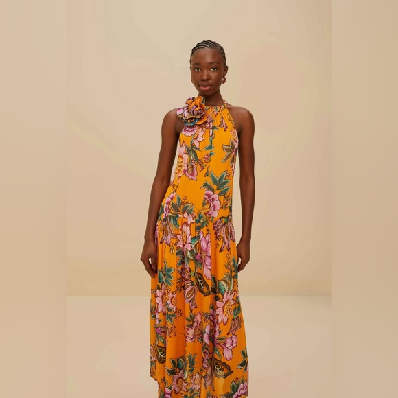 FARM Rio Orange Wonderful Bouquet Maxi Dress Floral Maxi Dress in Bright Orange - Picture 4 of 10